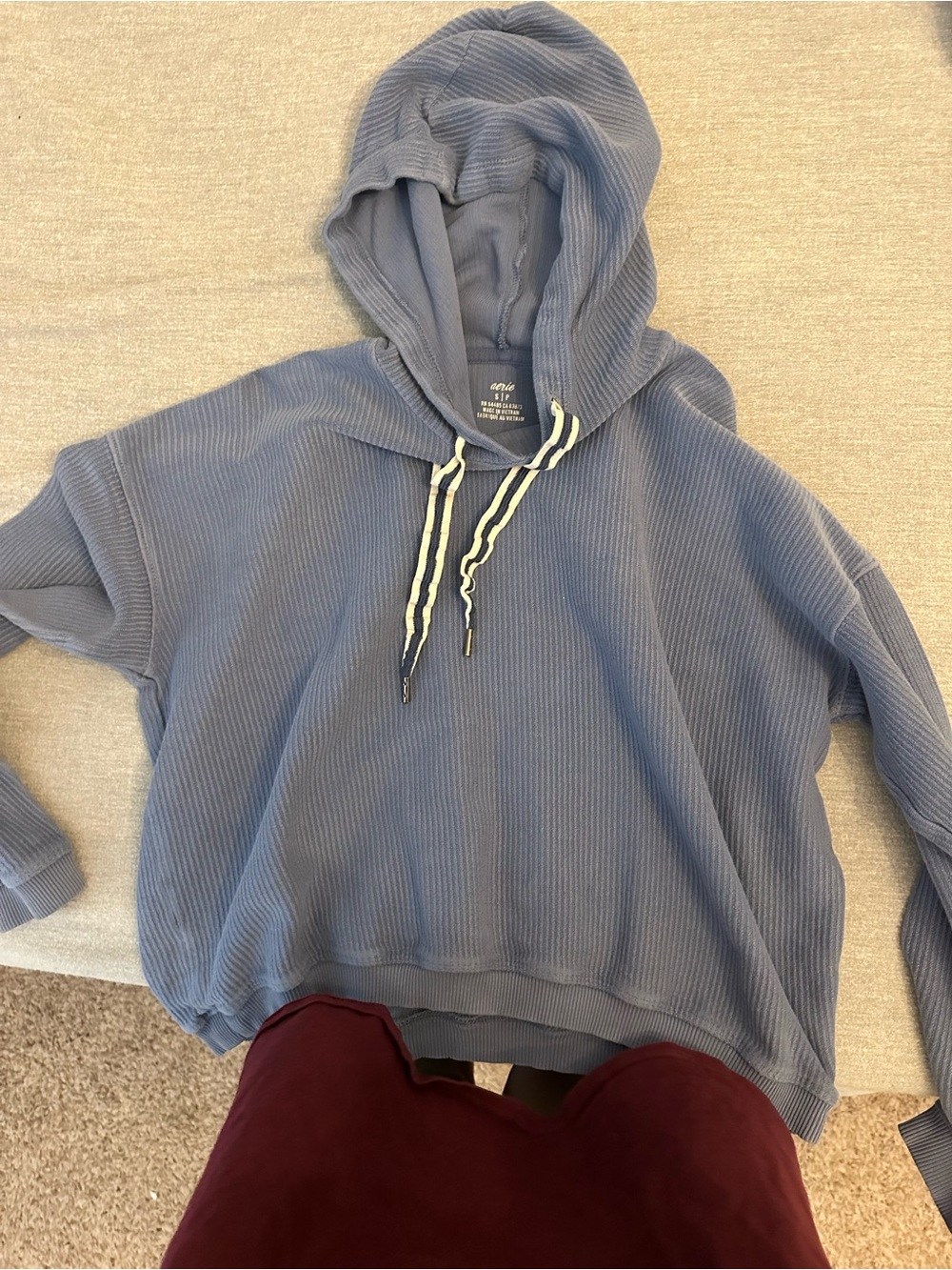 Aerie Cozy Blue Waffle-Knit ribbed Hoodie Sweater size small